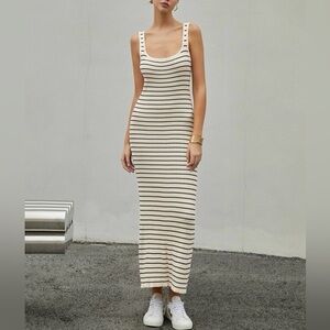 Commense Black and White Striped knee Dress